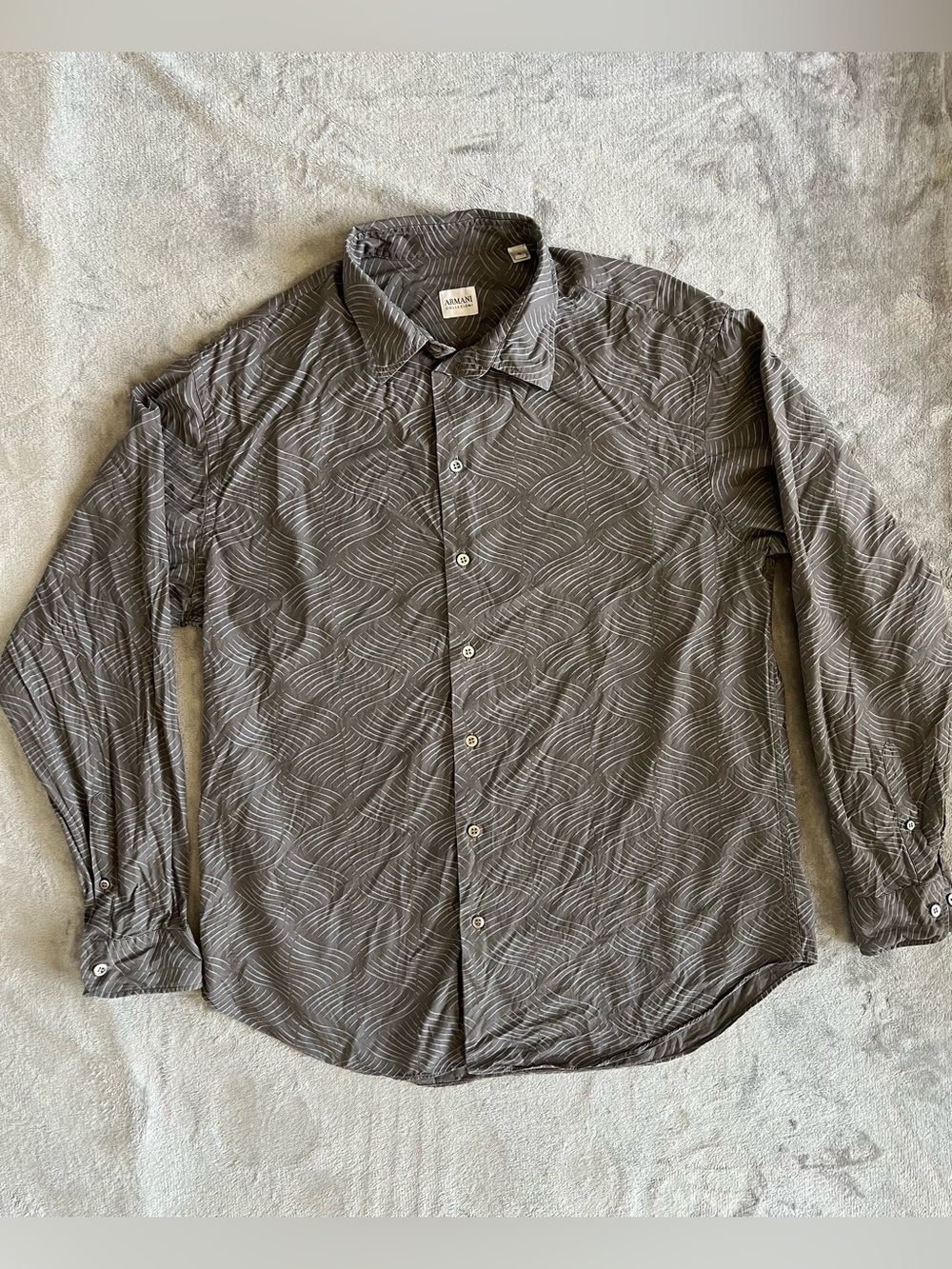 Armani Collezioni Men's Charcoal Wave-Pattern Button-Down Shirt